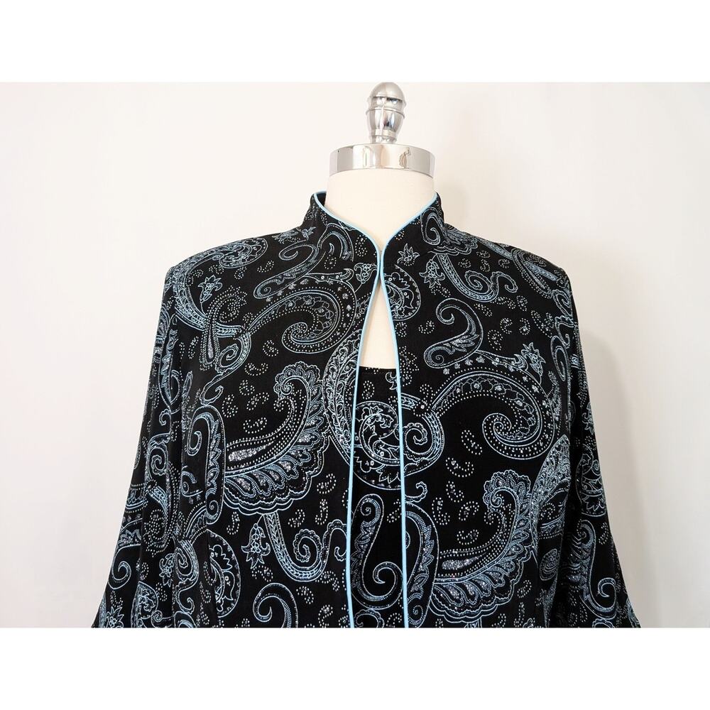 Alex Evenings 2 Piece Set Jacket Shell Black Blue Glitter Women's Size 2X - Picture 2 of 8